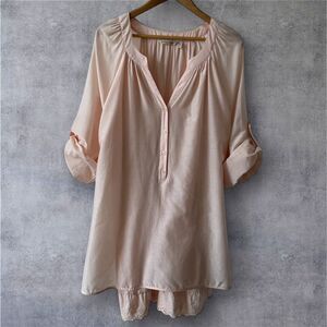 Soft Surroundings Silk Blend Teresa Tunic Light Pink Roll Tabs Sleeves Size 3X